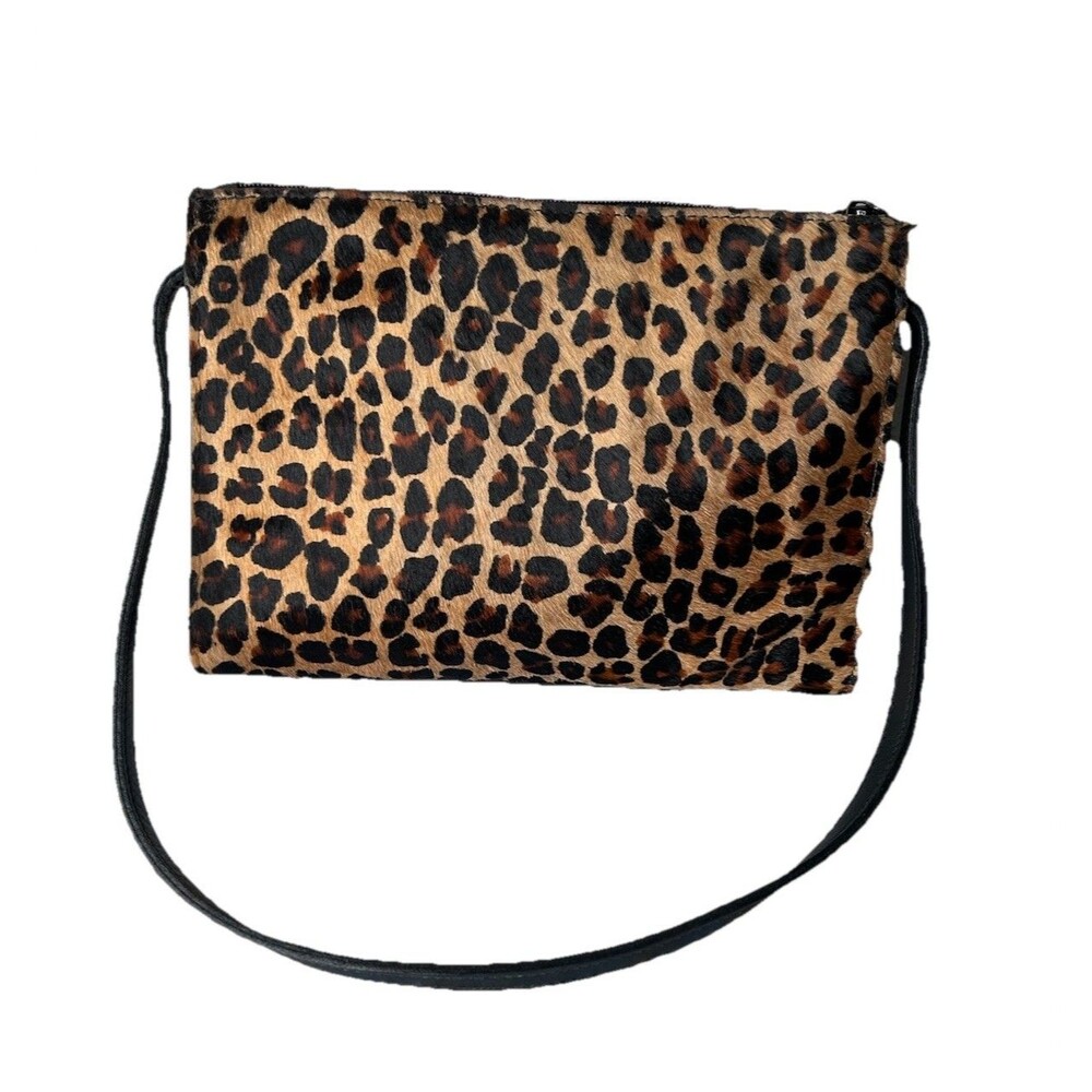 Two Bar West Western Black Leather Leopard Cheetah Print Pony Calf Hair Purse